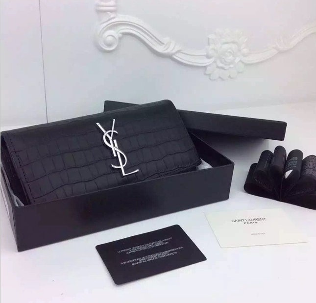 Saint Laurent Small Leather Goods Cheap Sale-Saint Laurent Wallet in Black Crocodile Leather