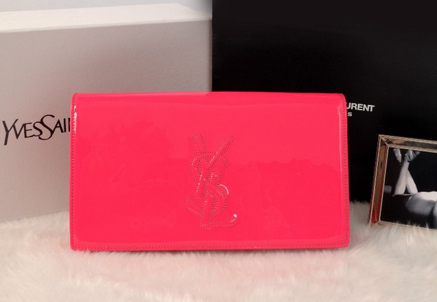 YSL wallet 2013,Yves Saint Laurent Belle De Jour Patent Leather Clutch peony pink