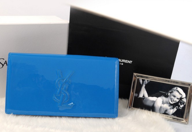 YSL wallet 2013,Yves Saint Laurent Belle De Jour Patent Leather Clutch blue