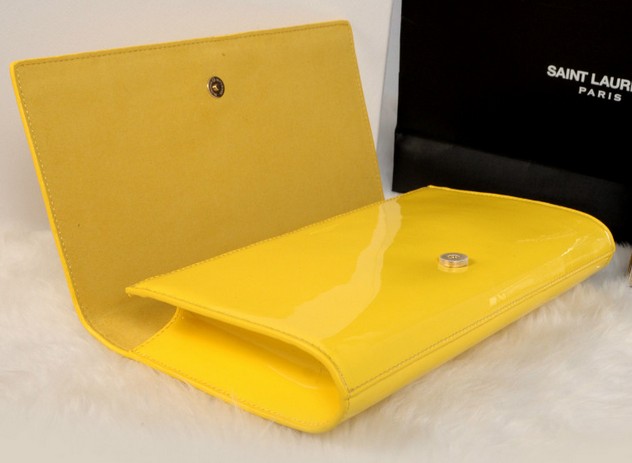 YSL wallet 2013,Yves Saint Laurent Belle De Jour Patent Leather Clutch yellow - Click Image to Close
