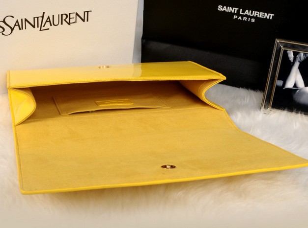 YSL wallet 2013,Yves Saint Laurent Belle De Jour Patent Leather Clutch yellow - Click Image to Close