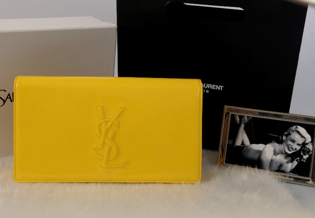 YSL wallet 2013,Yves Saint Laurent Belle De Jour Patent Leather Clutch yellow
