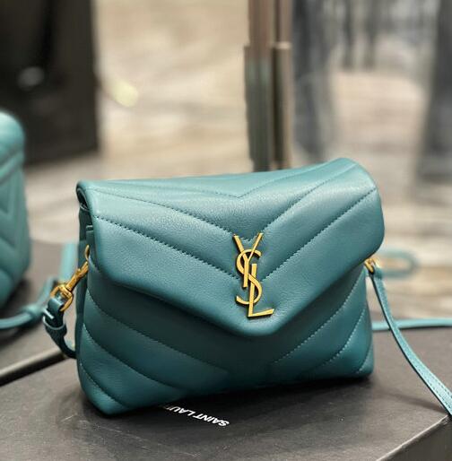 2022 Saint Laurent Loulou Toy Bag in turquoise matelassé "y" leather