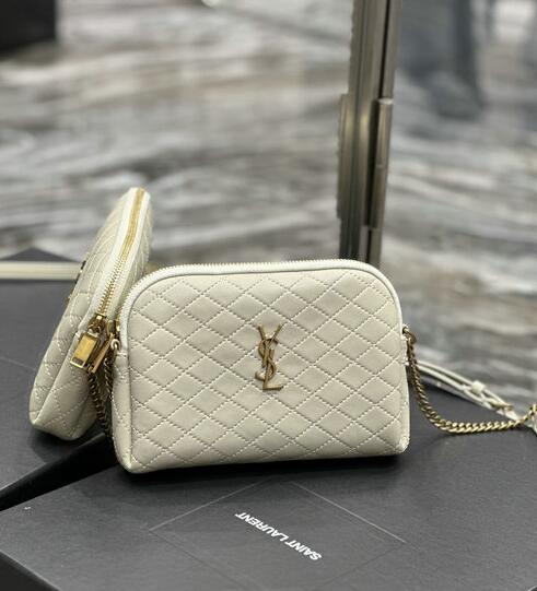 2023 Saint Laurent Gaby Zipped Pouch in blanc vintage quilted lambskin