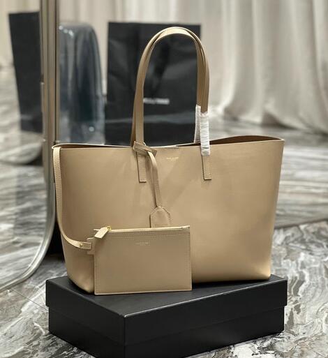 2023 cheap Saint Laurent E/W Shopping Bag in Beige Leather
