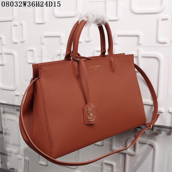F/W 2015 New Saint Laurent Bag Cheap Sale-Saint Laurent Medium Cabas RIVE GAUCHE Bag in Brick Red Grained Leather