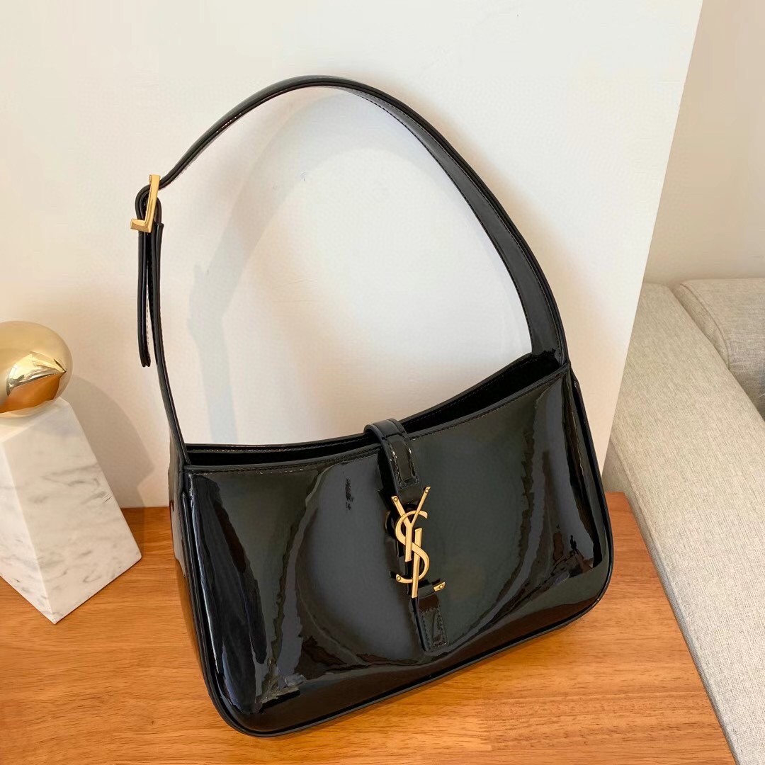 2021 Cheap Saint Laurent le 5 a 7 hobo bag in in black bpatent leather