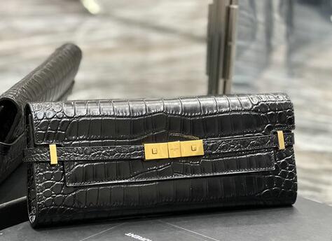 2022 cheap 2022 Saint Laurent Manhattan Clutch in black Crocodile-embossed Leather