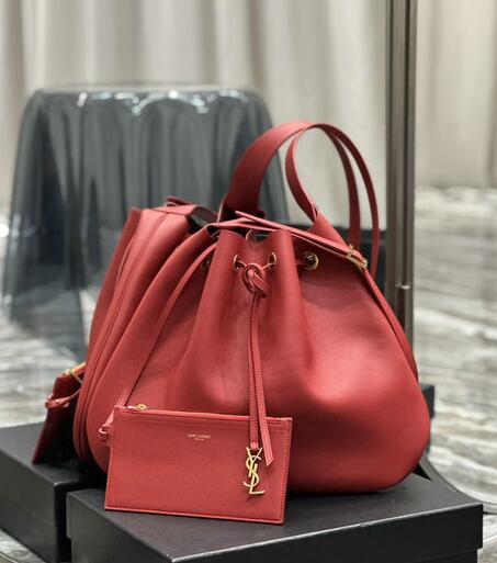 2022 cheap Saint Laurent Paris Vii Large Flat Hobo Bag in red smooth leather
