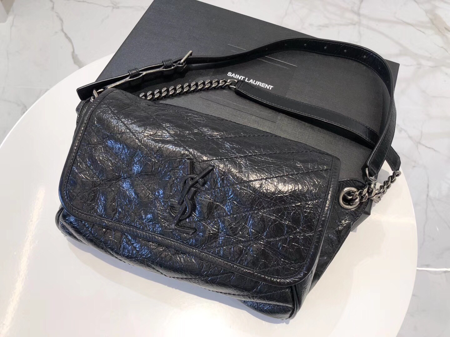 2020 New YSL Niki boday bag in crinkled vintage leather