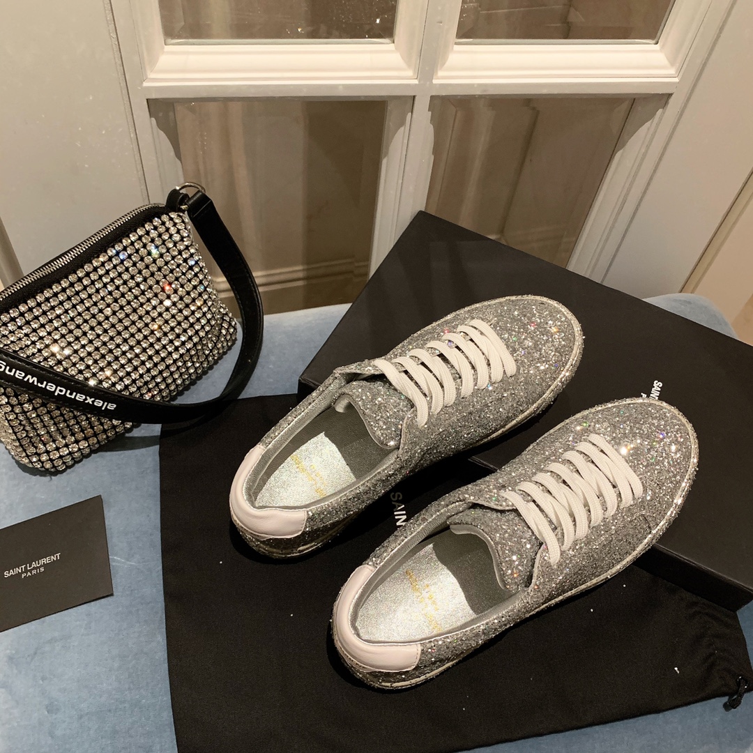 2020 New Saint Laurent shiny sneakers grey