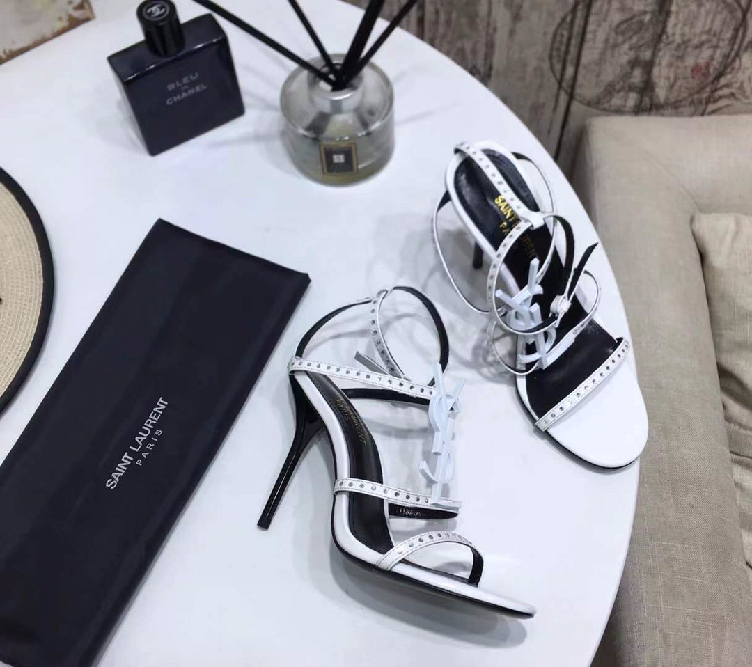cheap Saint Laurent Amber Leather Sandals with ankle strap white