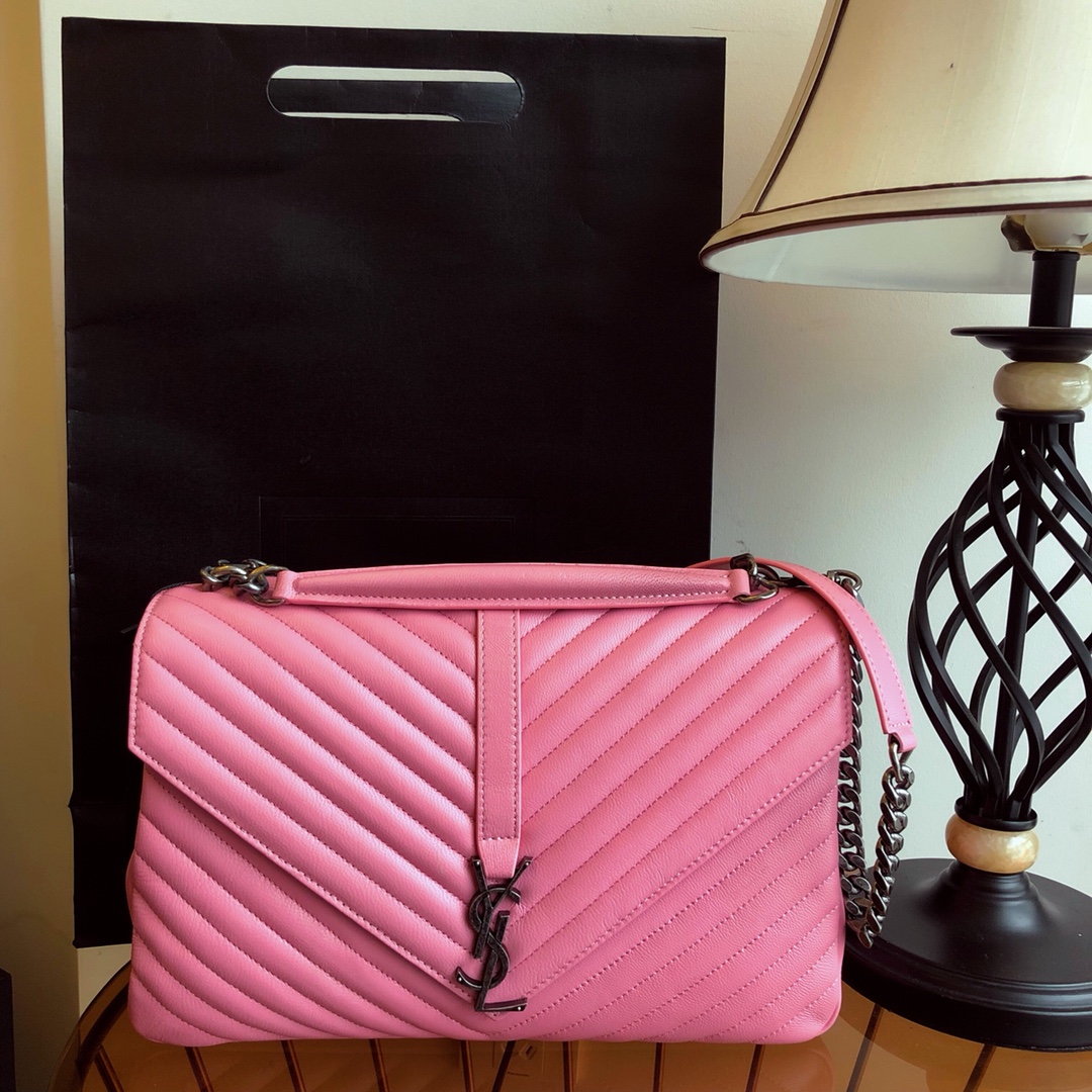 Saint Laurent Classic Large COLLEGE MONOGRAM Bag in fuchsia pink MATELASSE Leather