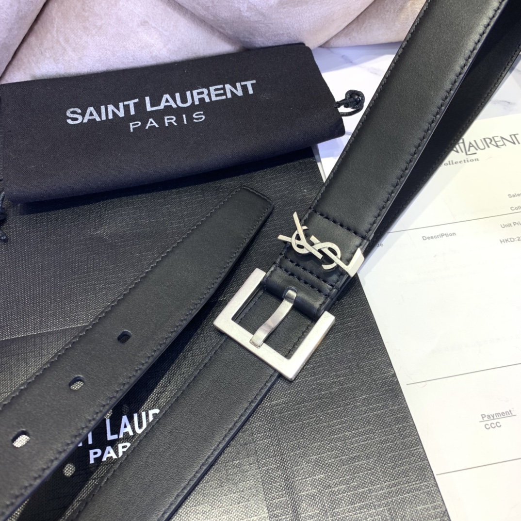 2021 Cheap Saint Laurent monogram belt with silver buckle black