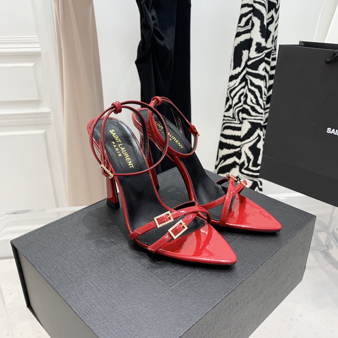 2023 YSL lila sandals in crepe satin red