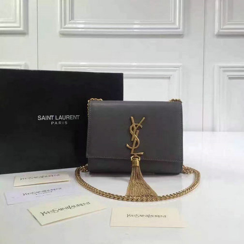 2016 Cheap Saint Laurent Bags Sale-Classic Small Monogram Tassel Satchel in grey leather