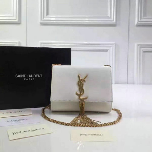 2016 Cheap Saint Laurent Bags Sale-Classic Small Monogram Tassel Satchel in white leather