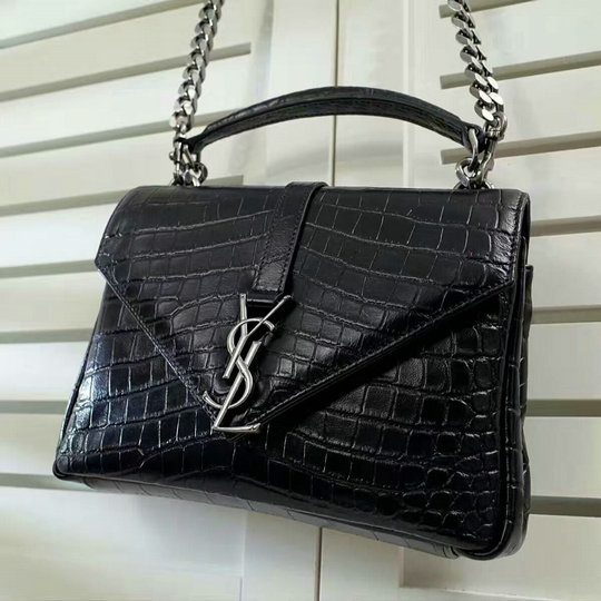 2016 Saint Laurent Bags Sale-Classic Medium Monogram College Bag Black Crocodile Embossed Leather - Click Image to Close