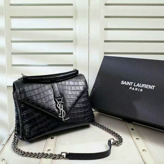 2016 Saint Laurent Bags Sale-Classic Medium Monogram College Bag Black Crocodile Embossed Leather - Click Image to Close