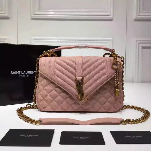 Autumn-Winter Collection 2016-2017-Saint Laurent Medium Monogram Satchel in Pink Mixed Matelasse Leather