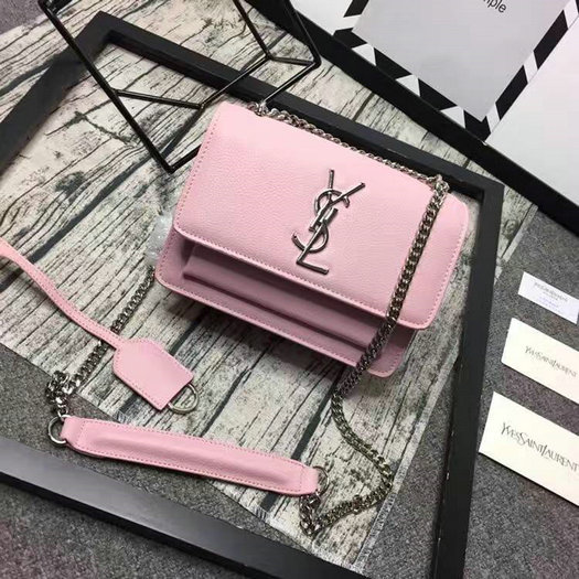 Limited Edition!2016 Saint Laurent Bags Cheap Sale-Saint Laurent Small Sunset Monogram Satchel in Pink Grained Leather
