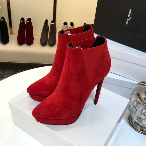 2017 New Saint Laurent Ankle Boot in Red Suede Leather