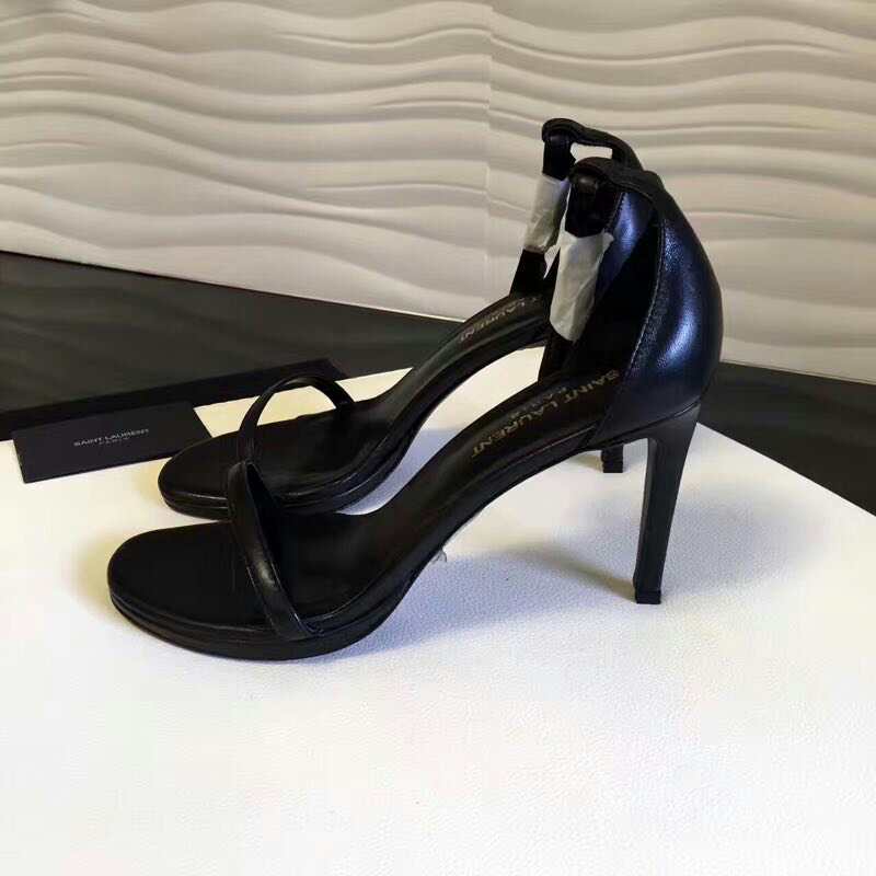 2017 New Saint Laurent Amber Ankle Strap Sandal in Black Leather