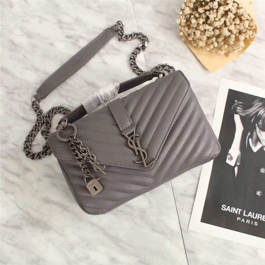 2016 New Saint Laurent Bag Cheap Sale-Saint Laurent Classic Medium COLLEGE MONOGRAM Bag in Grey MATELASSE Leather