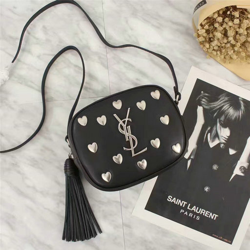 2017 Saint Laurent Hearts Camera Cross-body Bag in Black Calfskin Leather