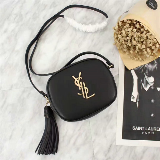 2017 Saint Laurent Deconstructed Camera Cross-body Bag Black with gold YSL logo