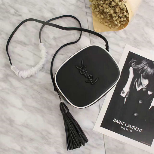 2017 Saint Laurent Camera Cross-body Bag in Black and Dove White Leather