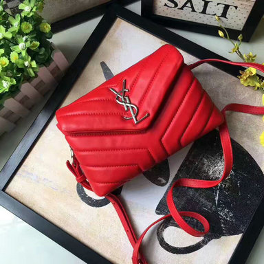 2017 Saint Laurent Toy Loulou Strap Bag in Red "Y" Matelasse Leather