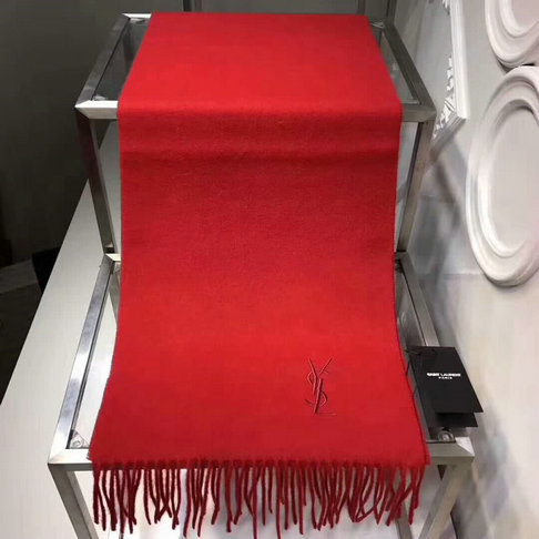 2017 Unisex Saint Laurent Fringed Scarf in Red Cashmere - Click Image to Close