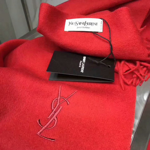 2017 Unisex Saint Laurent Fringed Scarf in Red Cashmere - Click Image to Close