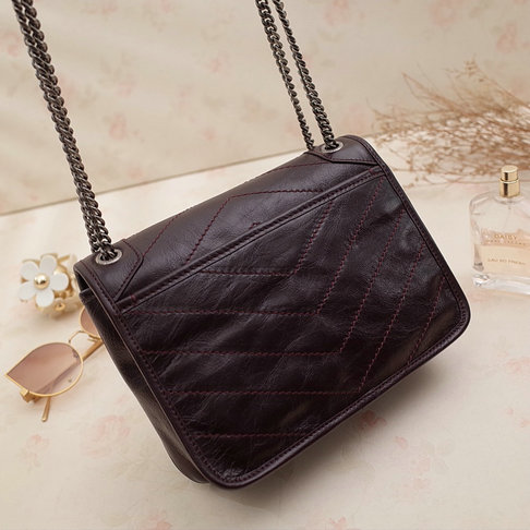 2018 S/S Saint Laurent Baby Niki Chain Bag in Burgundy Crinkled and Quilted Leather - Click Image to Close