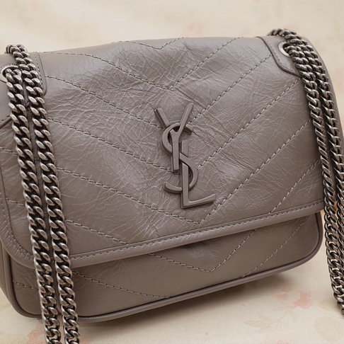 2018 S/S Saint Laurent Baby Niki Chain Bag in Grey Crinkled and Quilted Leather - Click Image to Close