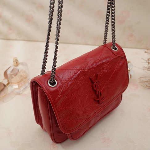 2018 S/S Saint Laurent Baby Niki Chain Bag in Red Crinkled and Quilted Leather - Click Image to Close