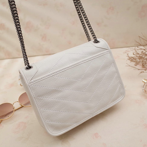 2018 S/S Saint Laurent Baby Niki Chain Bag in White Crinkled and Quilted Leather - Click Image to Close