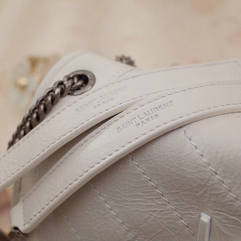 2018 S/S Saint Laurent Baby Niki Chain Bag in White Crinkled and Quilted Leather - Click Image to Close