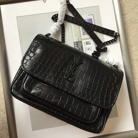 2018 S/S Saint Laurent Medium Niki Chain Bag in Black Crocodile Embossed Leather - Click Image to Close