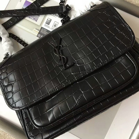 2018 S/S Saint Laurent Medium Niki Chain Bag in Black Crocodile Embossed Leather - Click Image to Close