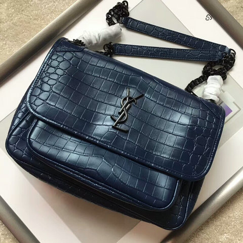 2018 S/S Saint Laurent Medium Niki Chain Bag in Dark Blue Crocodile Embossed Leather - Click Image to Close