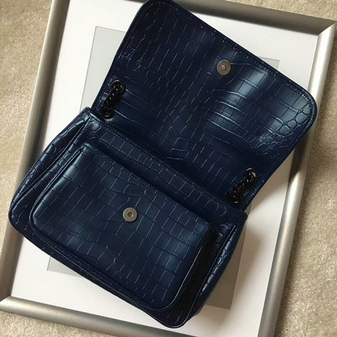 2018 S/S Saint Laurent Medium Niki Chain Bag in Dark Blue Crocodile Embossed Leather - Click Image to Close
