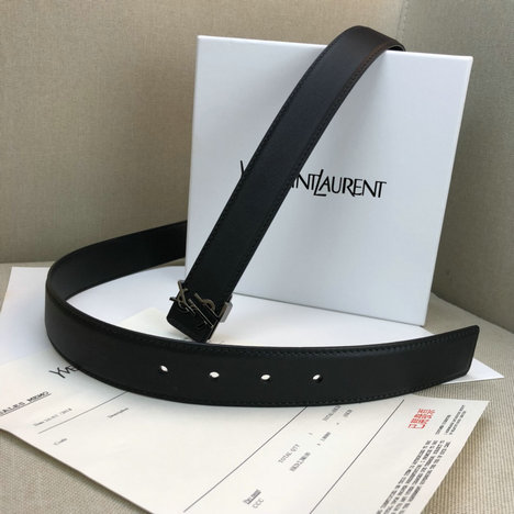 2018 Saint Laurent Leather Belt Black with Deconstructed YSL Logo