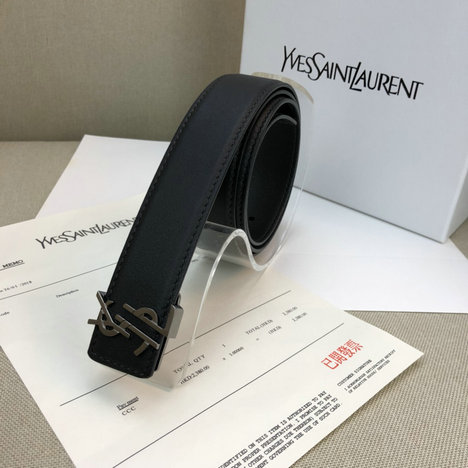 2018 Saint Laurent Leather Belt Black with Deconstructed YSL Logo - Click Image to Close