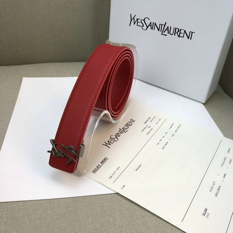 2018 Saint Laurent Leather Belt Red with Deconstructed YSL Logo - Click Image to Close