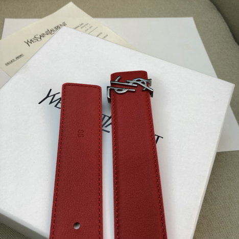 2018 Saint Laurent Leather Belt Red with Deconstructed YSL Logo - Click Image to Close
