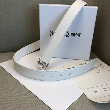 2018 Saint Laurent Leather Belt White with Deconstructed YSL Logo