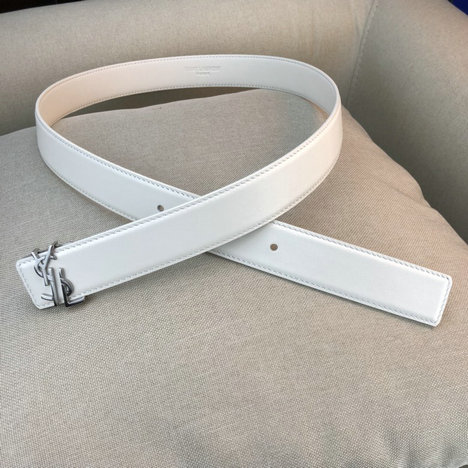 2018 Saint Laurent Leather Belt White with Deconstructed YSL Logo - Click Image to Close
