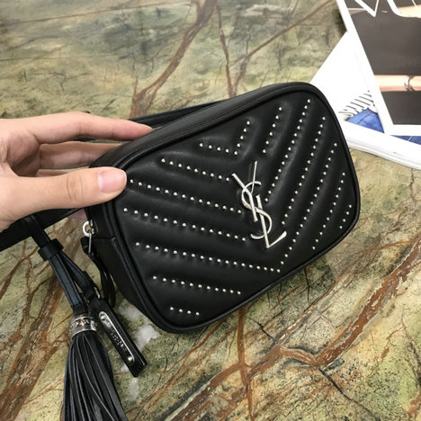 2018 Saint Laurent Lou Belt Bag in Studded,Quilted Black Leather - Click Image to Close